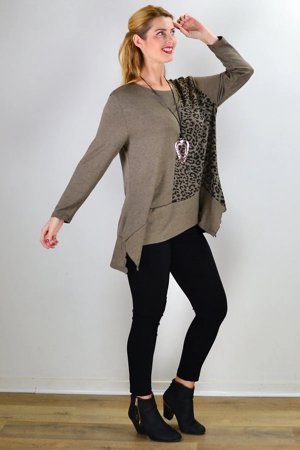 Animal Print Brown Tunic Top