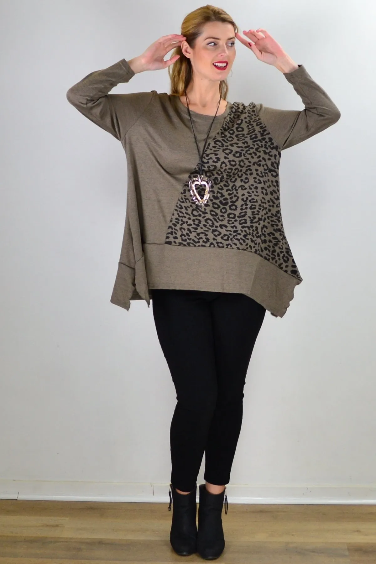 Animal Print Brown Tunic Top