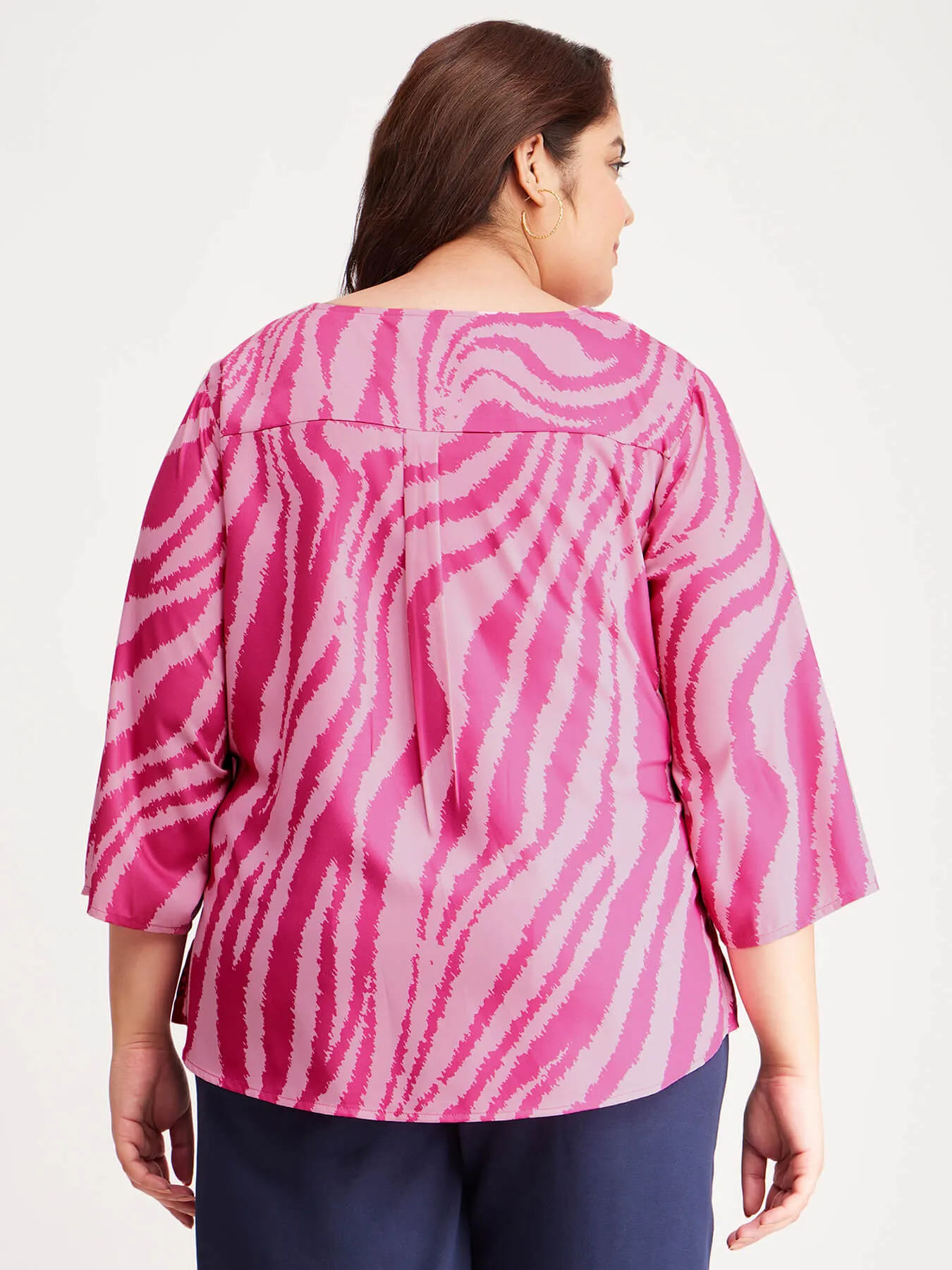 Animal Print Round Neck Top - Fuchsia And Pink