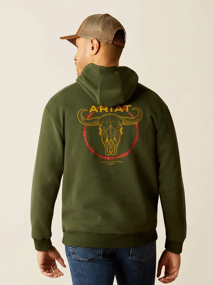 Ariat 10052461 Mens Barbwire Skull Hoodie Olive Green