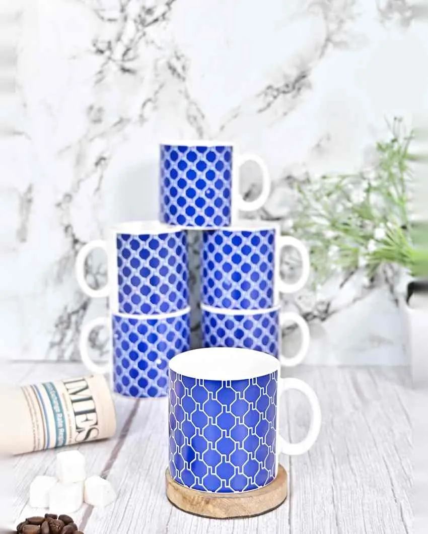 Art Handcrafted Ceramic Coffee & Tea Cups Geometric Design | Set of 6 | 180 ML | 3 x 3 inches