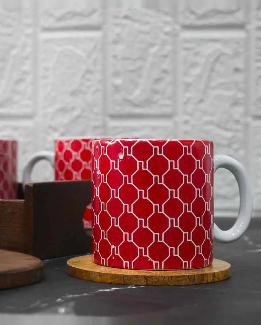 Art Handcrafted Ceramic Coffee & Tea Cups Geometric Design | Set of 6 | 180 ML | 3 x 3 inches