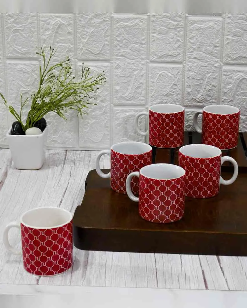 Art Handcrafted Ceramic Coffee & Tea Cups Geometric Design | Set of 6 | 180 ML | 3 x 3 inches