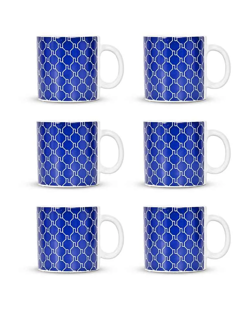 Art Handcrafted Ceramic Coffee & Tea Cups Geometric Design | Set of 6 | 180 ML | 3 x 3 inches