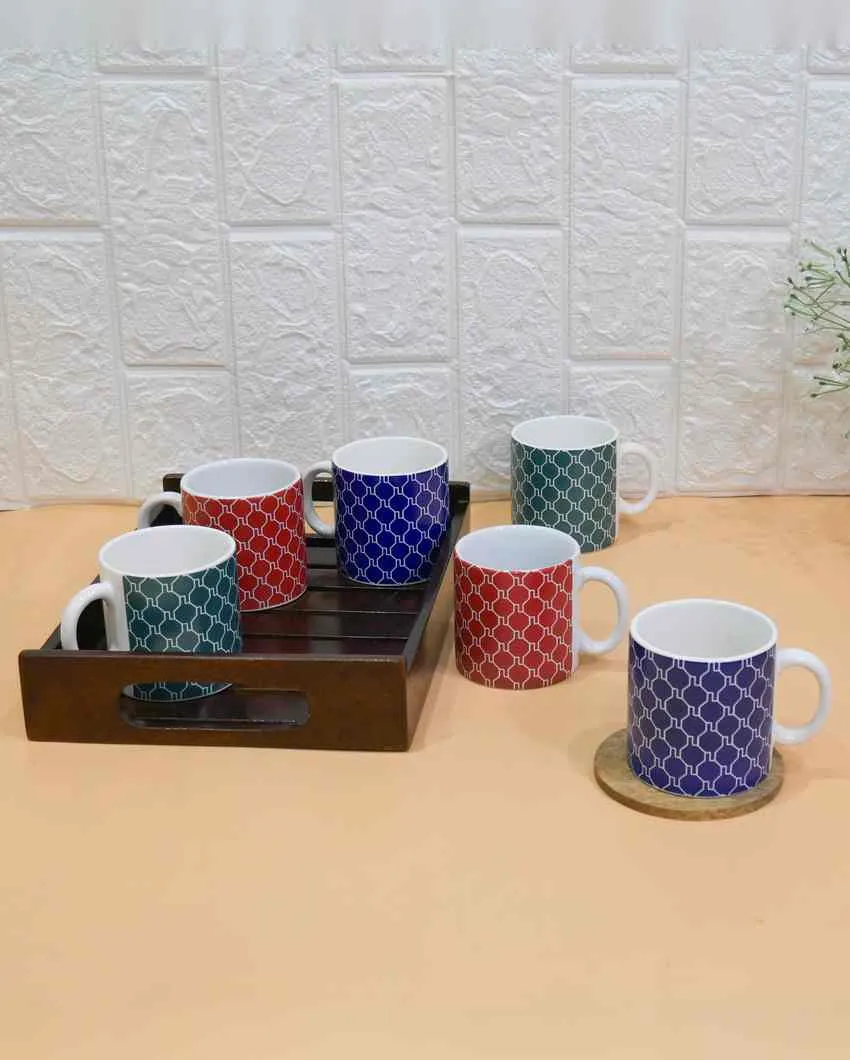 Art Handcrafted Ceramic Coffee & Tea Cups Geometric Design | Set of 6 | 180 ML | 3 x 3 inches