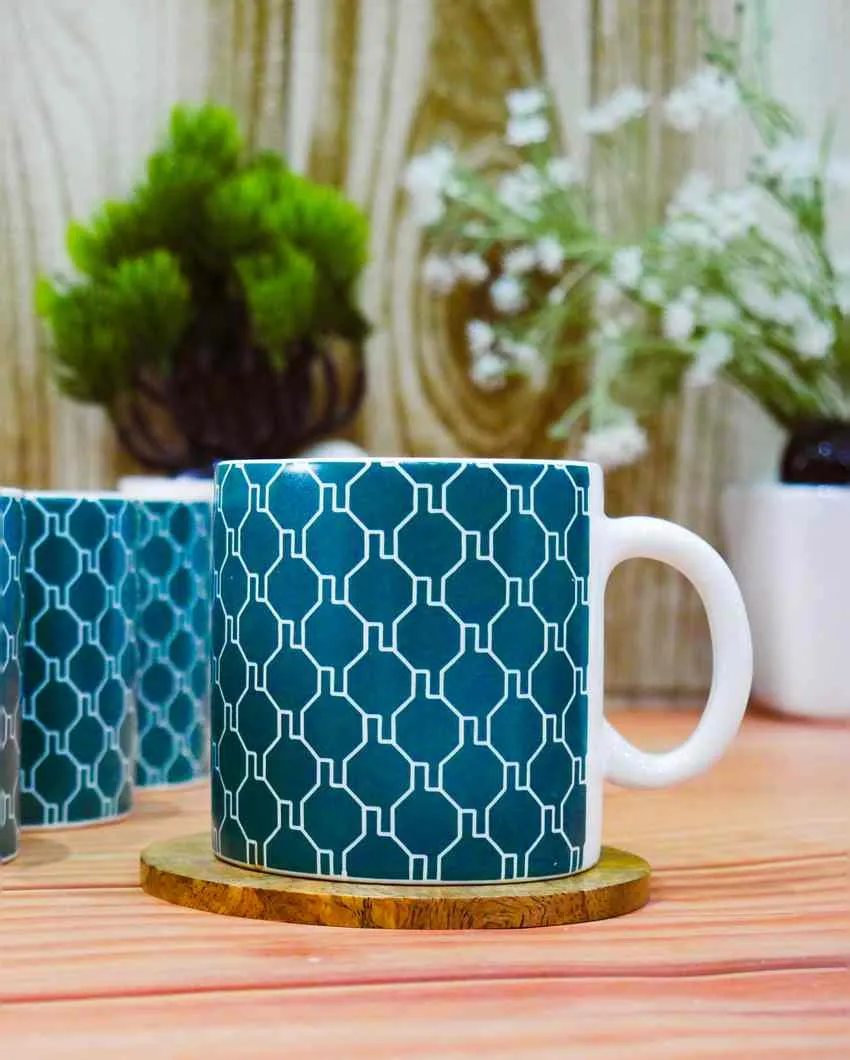 Art Handcrafted Ceramic Coffee & Tea Cups Geometric Design | Set of 6 | 180 ML | 3 x 3 inches