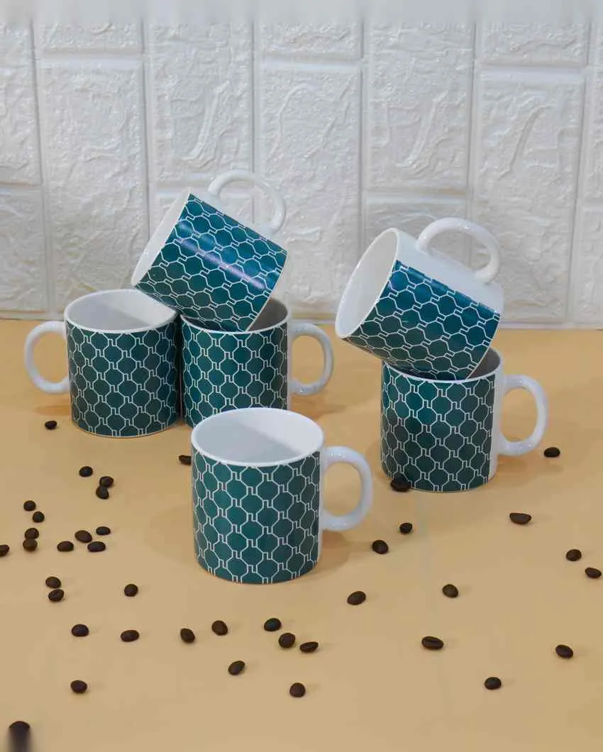 Art Handcrafted Ceramic Coffee & Tea Cups Geometric Design | Set of 6 | 180 ML | 3 x 3 inches