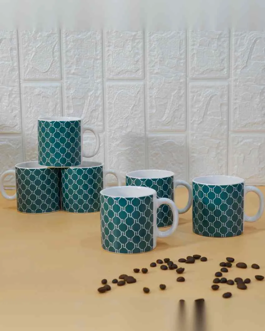 Art Handcrafted Ceramic Coffee & Tea Cups Geometric Design | Set of 6 | 180 ML | 3 x 3 inches