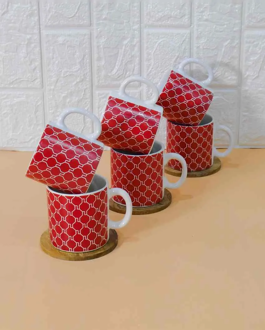 Art Handcrafted Ceramic Coffee & Tea Cups Geometric Design | Set of 6 | 180 ML | 3 x 3 inches