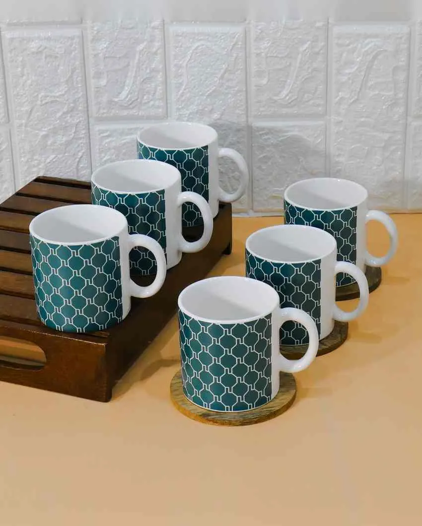 Art Handcrafted Ceramic Coffee & Tea Cups Geometric Design | Set of 6 | 180 ML | 3 x 3 inches