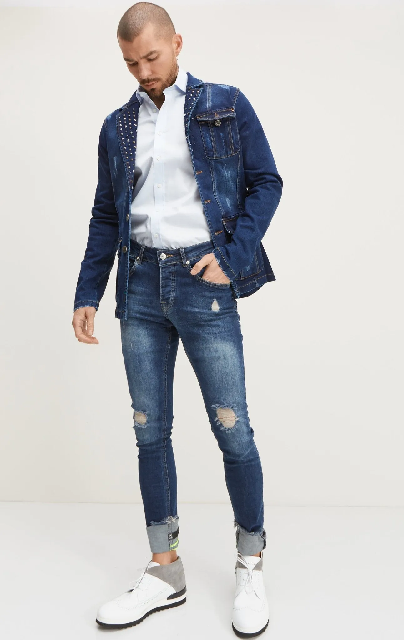 Artist Studded Denim Jacket  - Navy