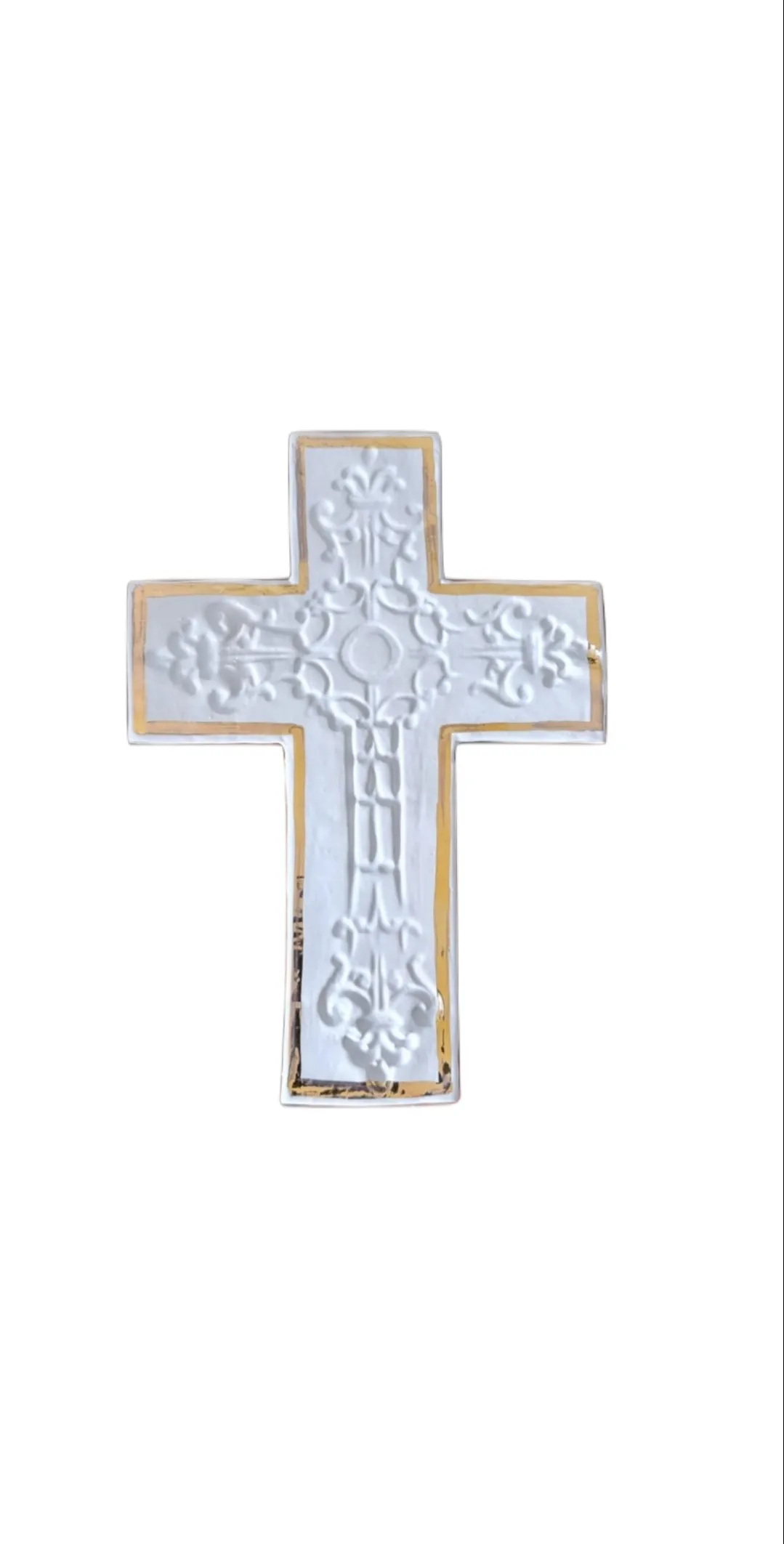 Avignon ceramic wall cross in White and Gold