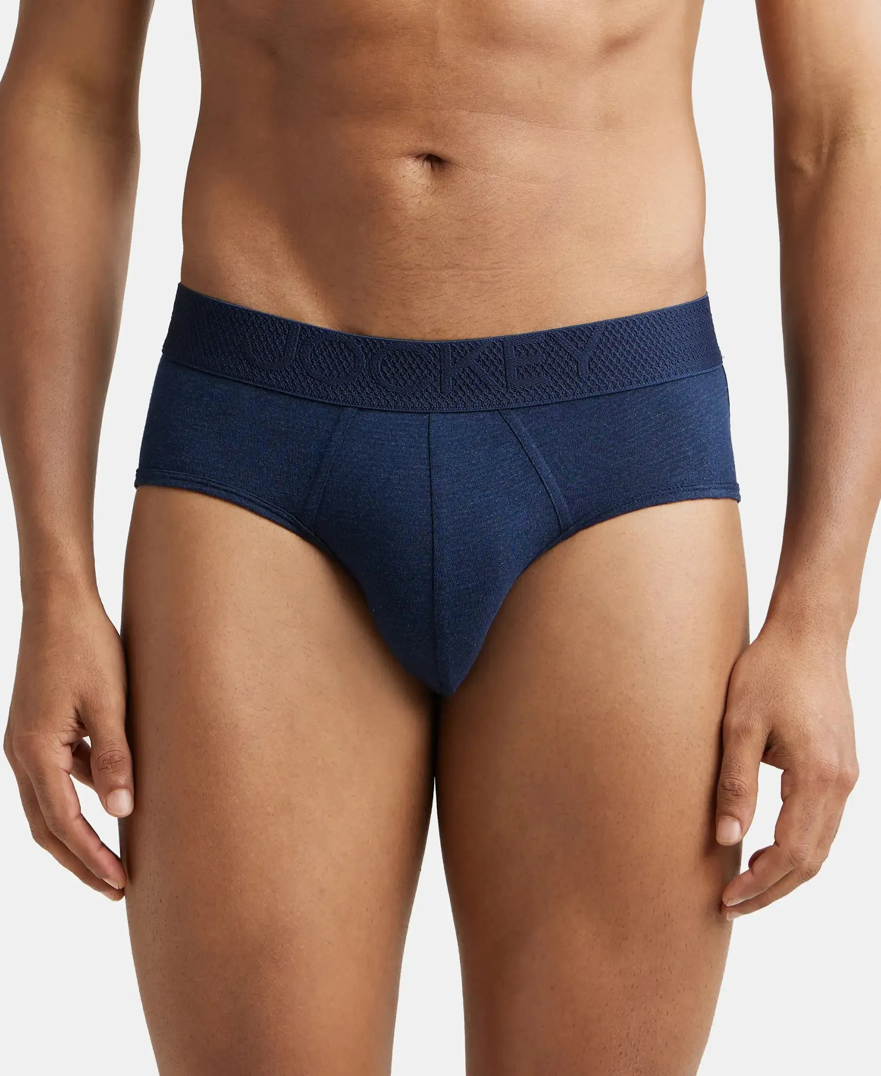 Bamboo Cotton Elastane Stretch Breathable Mesh Brief with StayDry Treatment - Navy Melange