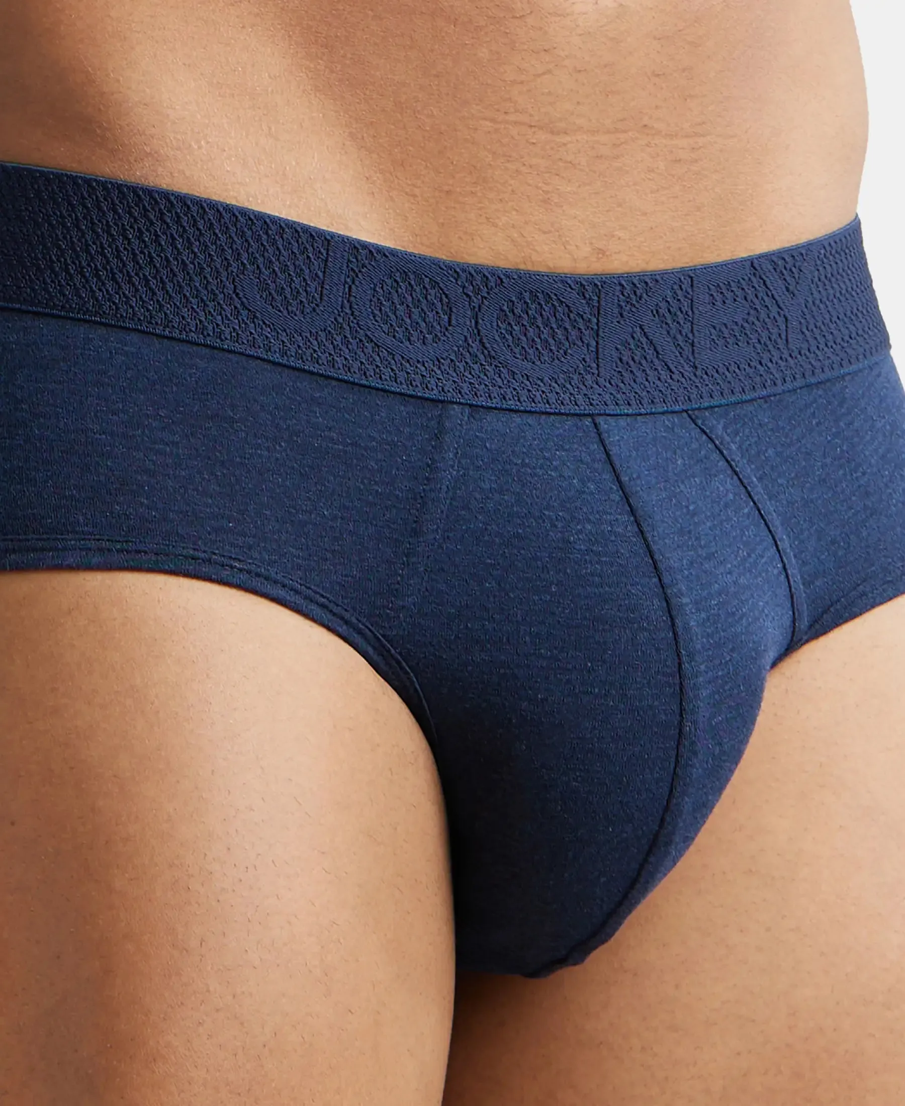 Bamboo Cotton Elastane Stretch Breathable Mesh Brief with StayDry Treatment - Navy Melange