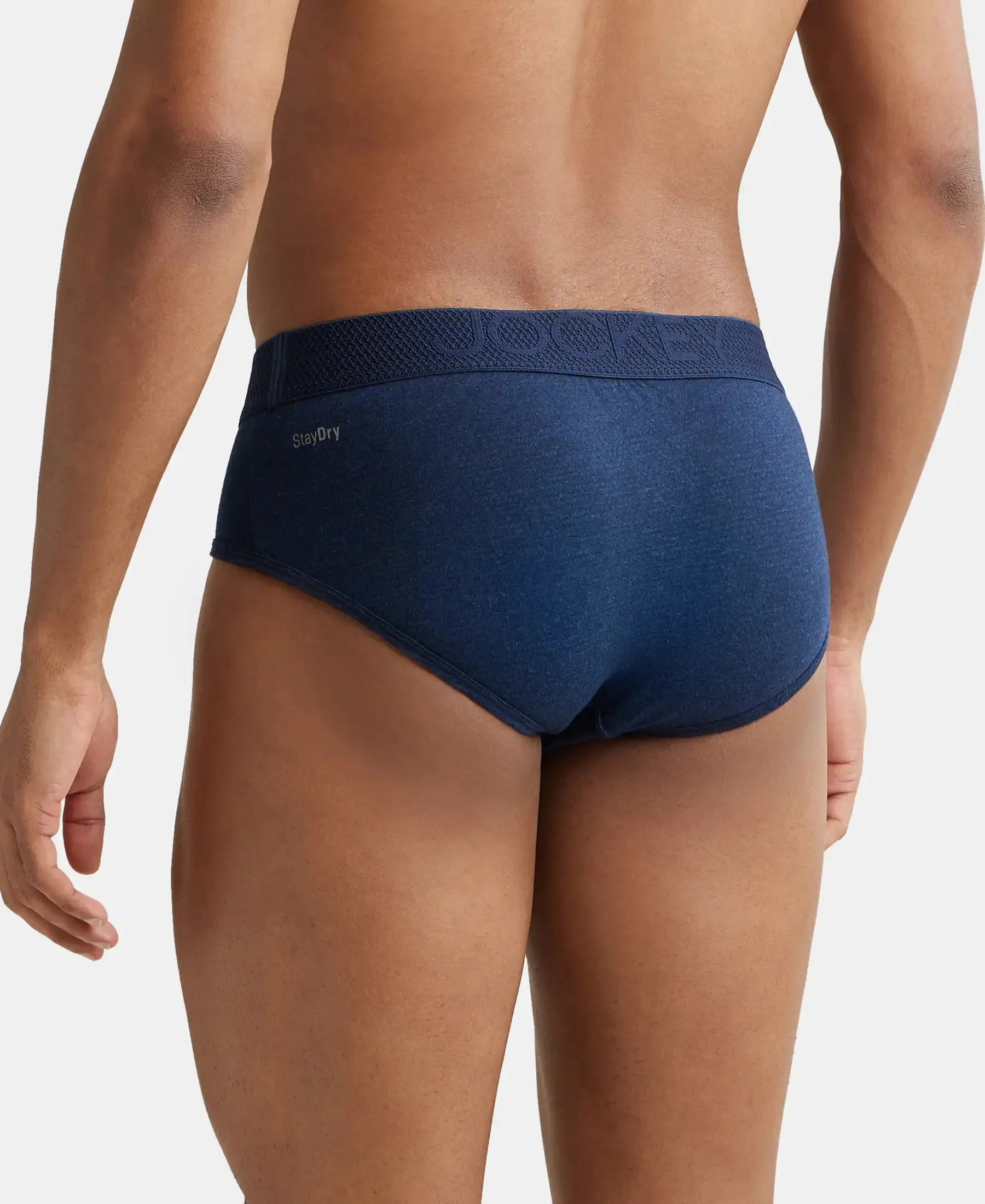 Bamboo Cotton Elastane Stretch Breathable Mesh Brief with StayDry Treatment - Navy Melange