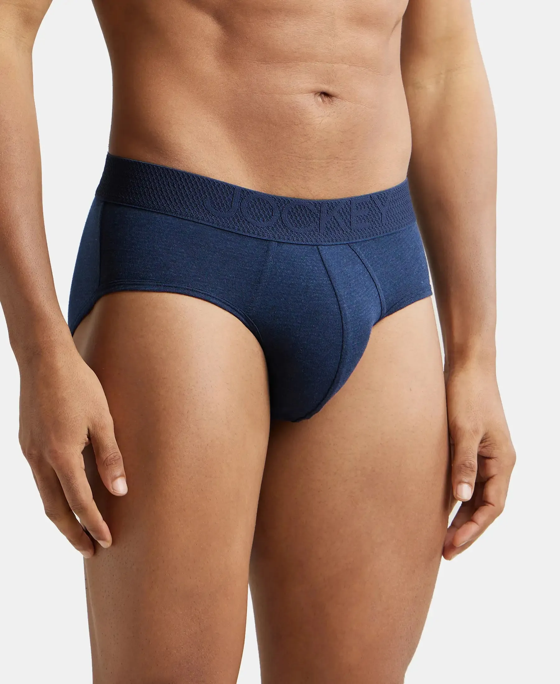 Bamboo Cotton Elastane Stretch Breathable Mesh Brief with StayDry Treatment - Navy Melange