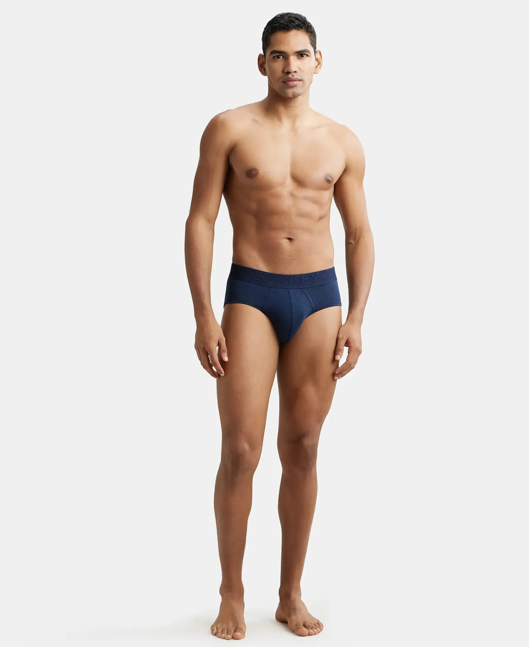 Bamboo Cotton Elastane Stretch Breathable Mesh Brief with StayDry Treatment - Navy Melange