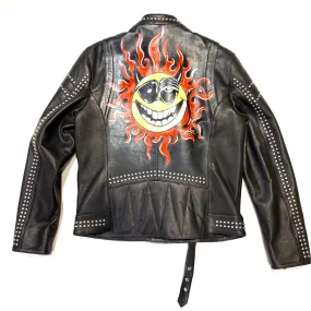 Barya NewYork Flaming Sun Studded Lambskin Biker Jacket