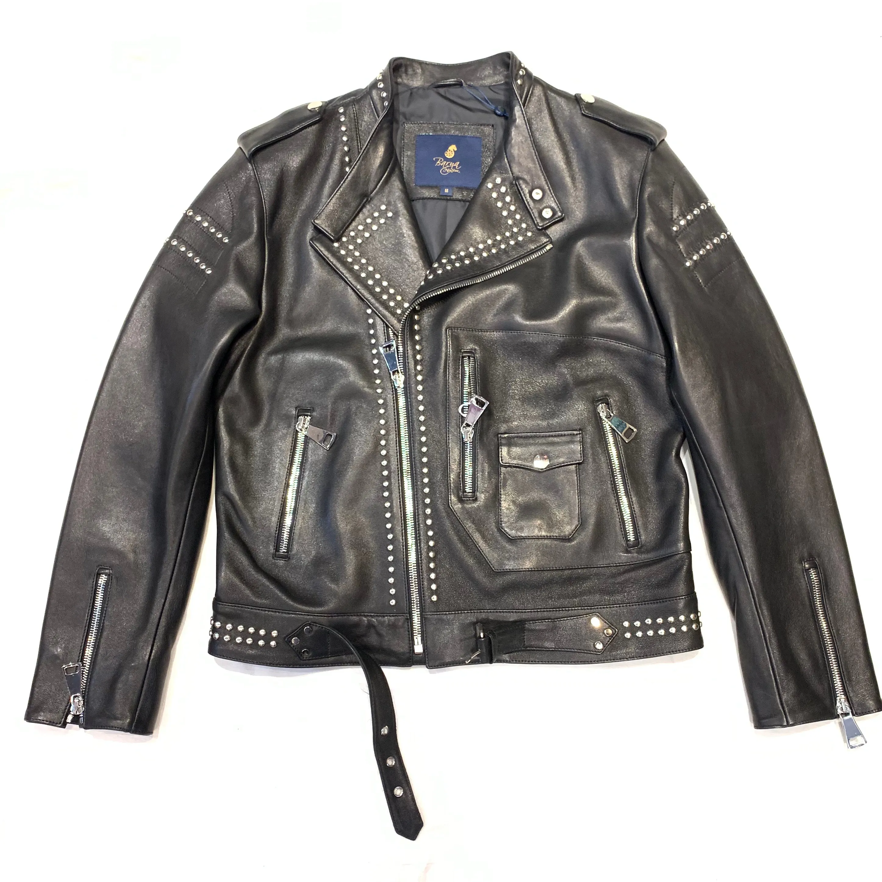 Barya NewYork Flaming Sun Studded Lambskin Biker Jacket