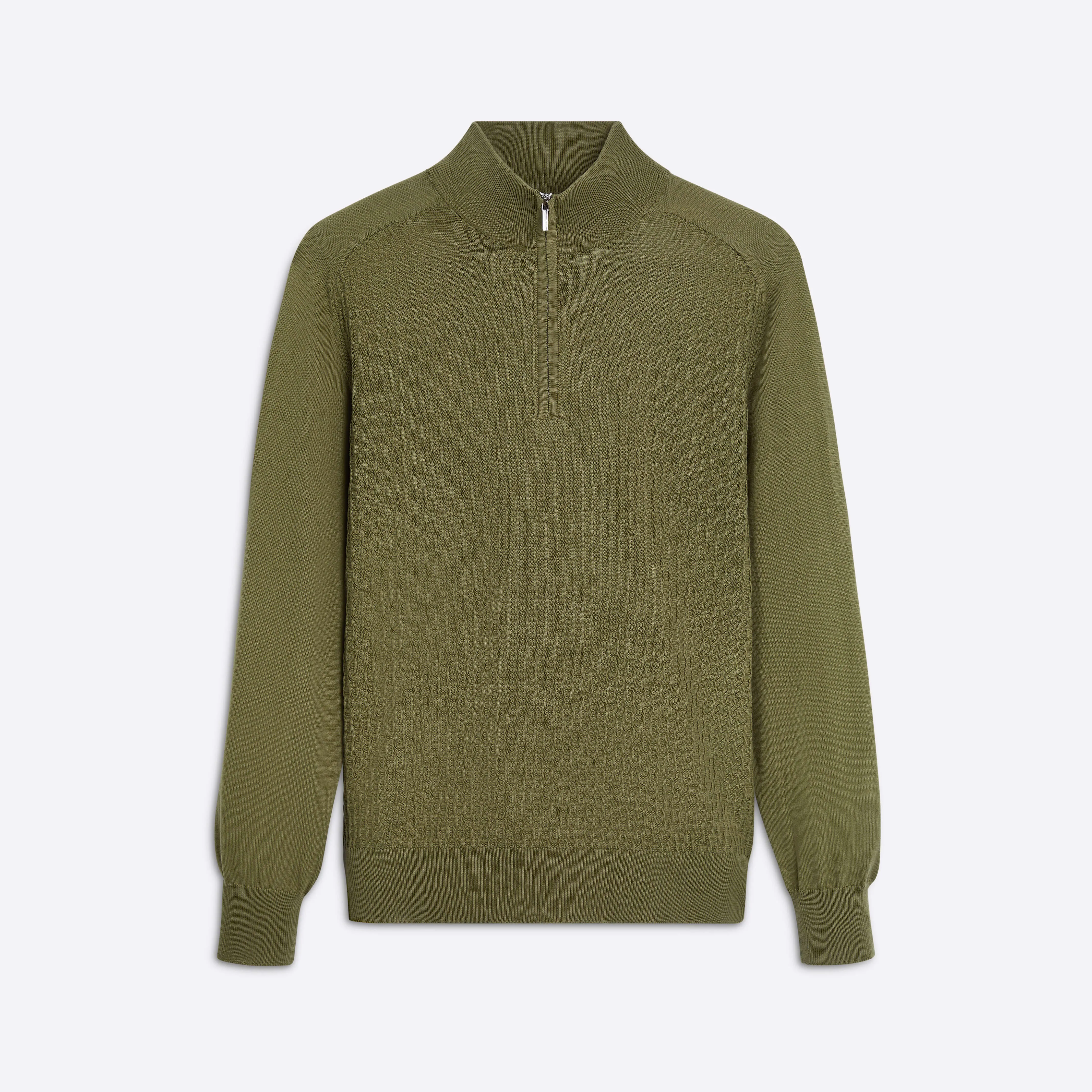 Basketweave Quarter Zip Mock Neck Sweater