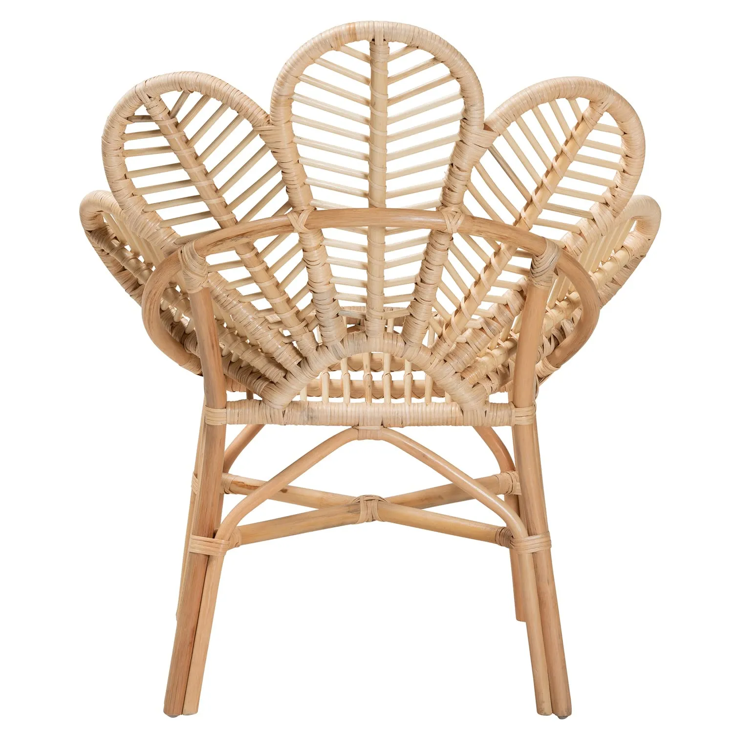 Baxton Studio Bianca Modern Bohemian Rattan Flower Chair with Angled Legs & Crisscross Base, Openwork Design, in Natural Brown Finish