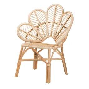 Baxton Studio Bianca Modern Bohemian Rattan Flower Chair with Angled Legs & Crisscross Base, Openwork Design, in Natural Brown Finish