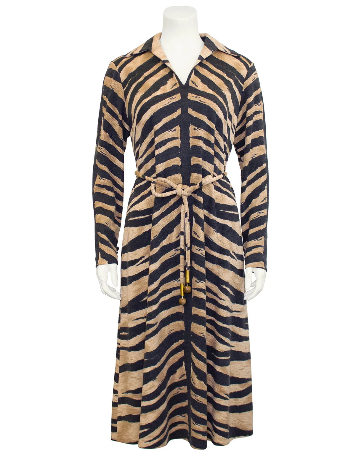 Beige and Black La Mendola Tiger Stripe Shirt Dress