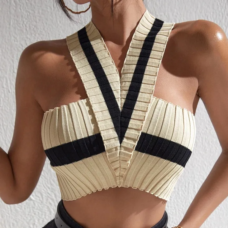 BerriesJam - 2024 Y2K Crisscross Backless Halter Knit Tank