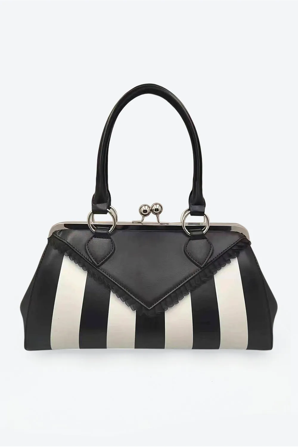 Black and White Striped Satchel Bag by Banned