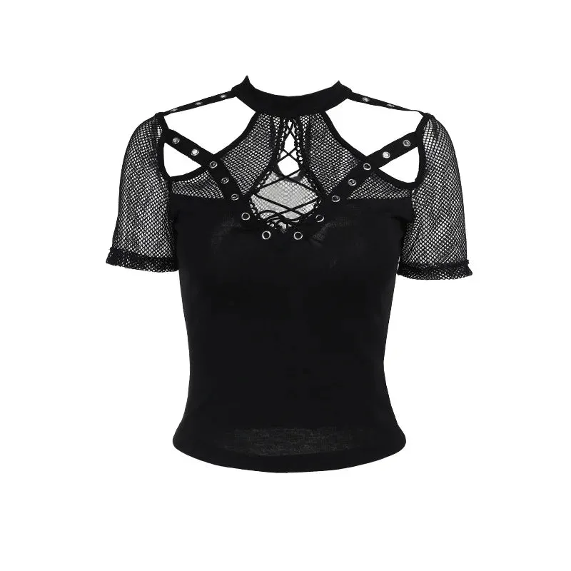 'Black is Back' Goth Mesh See Through Top