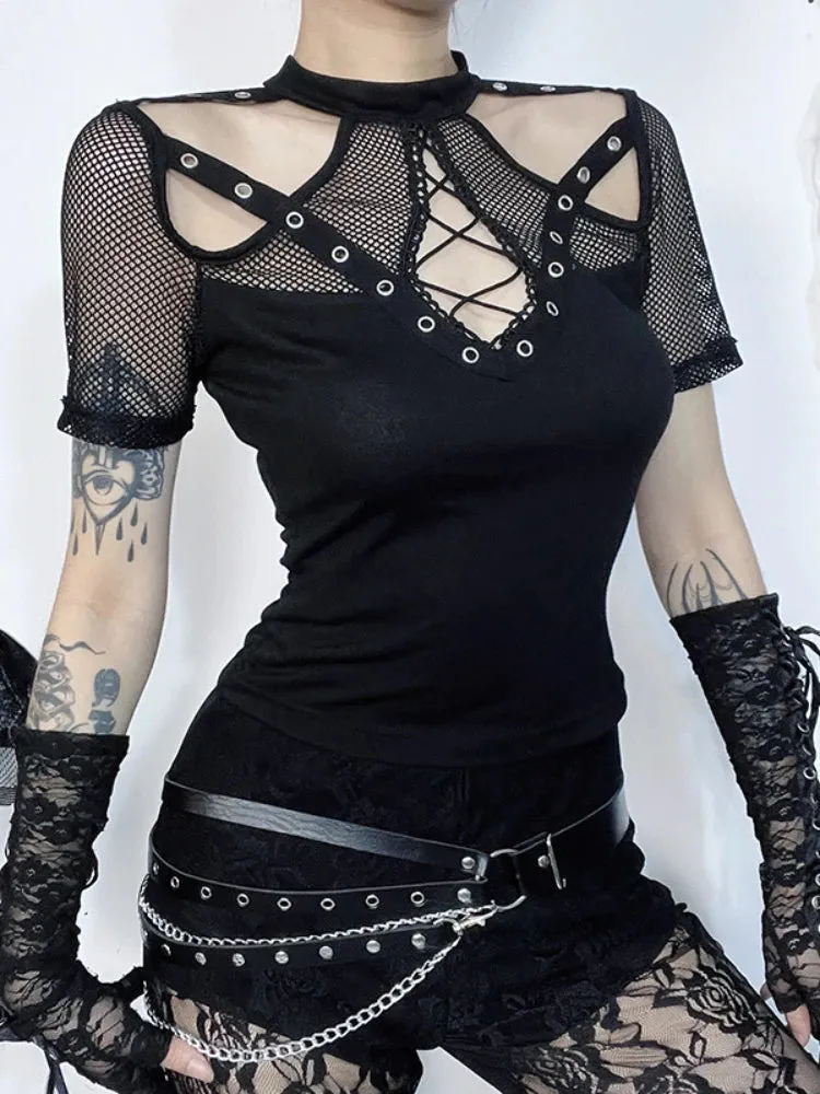 'Black is Back' Goth Mesh See Through Top