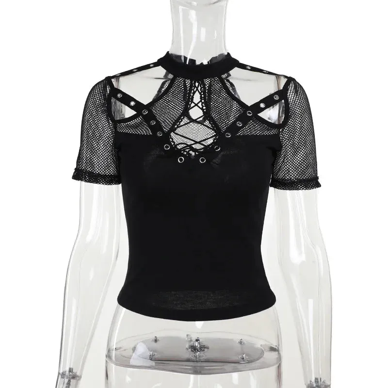 'Black is Back' Goth Mesh See Through Top