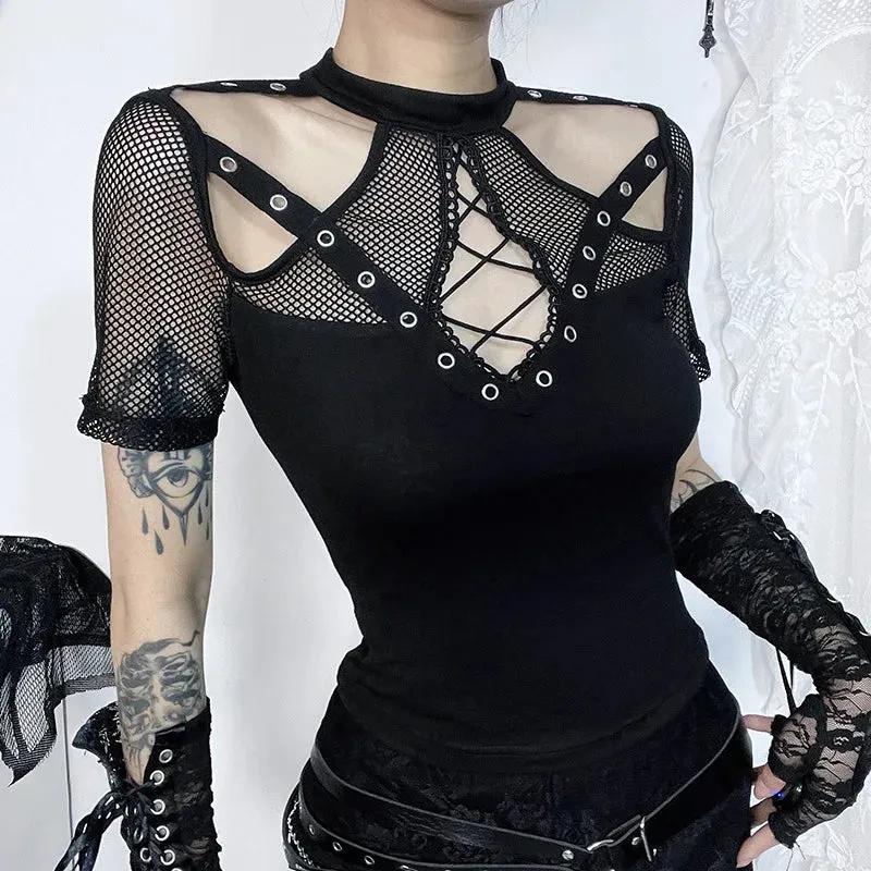 'Black is Back' Goth Mesh See Through Top