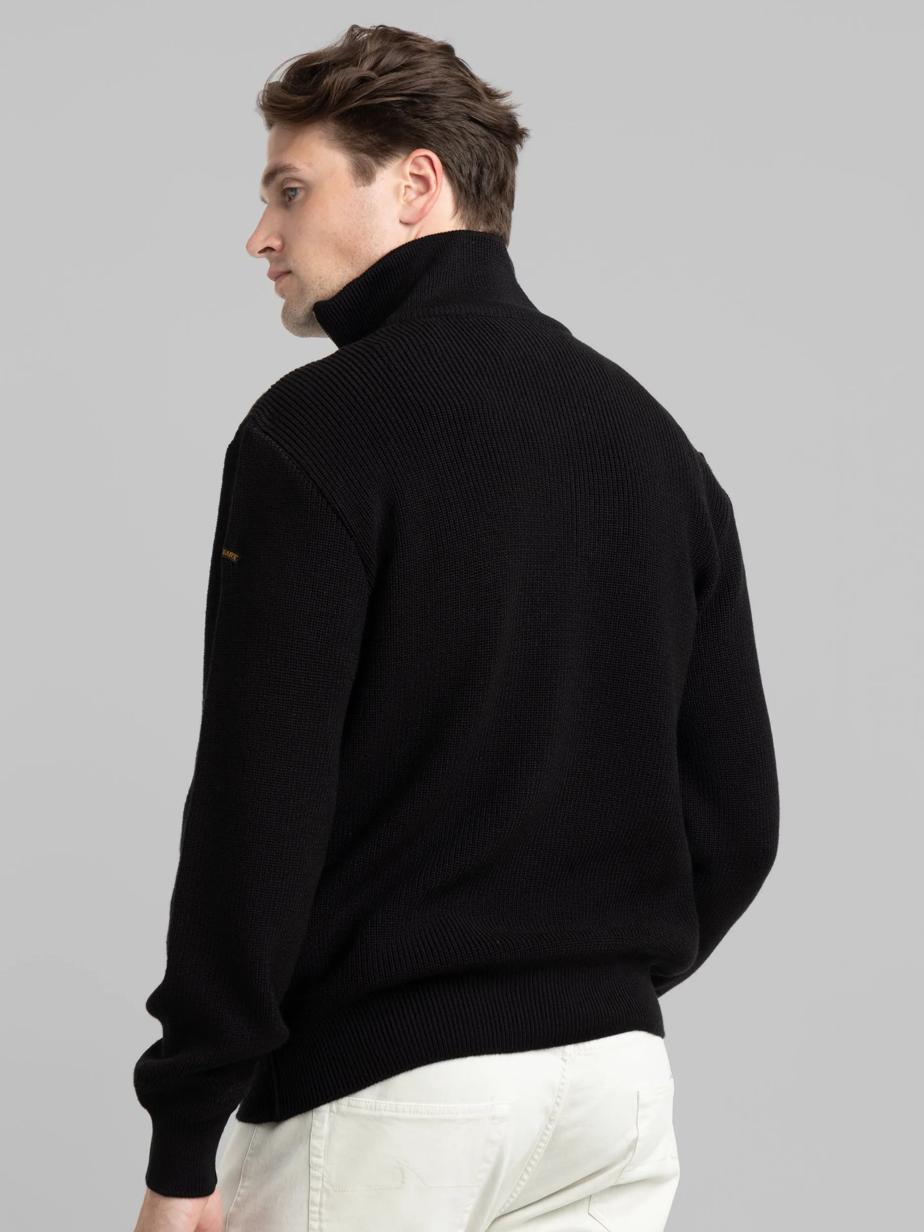 Black Quarter-Zip Ribbed Knit