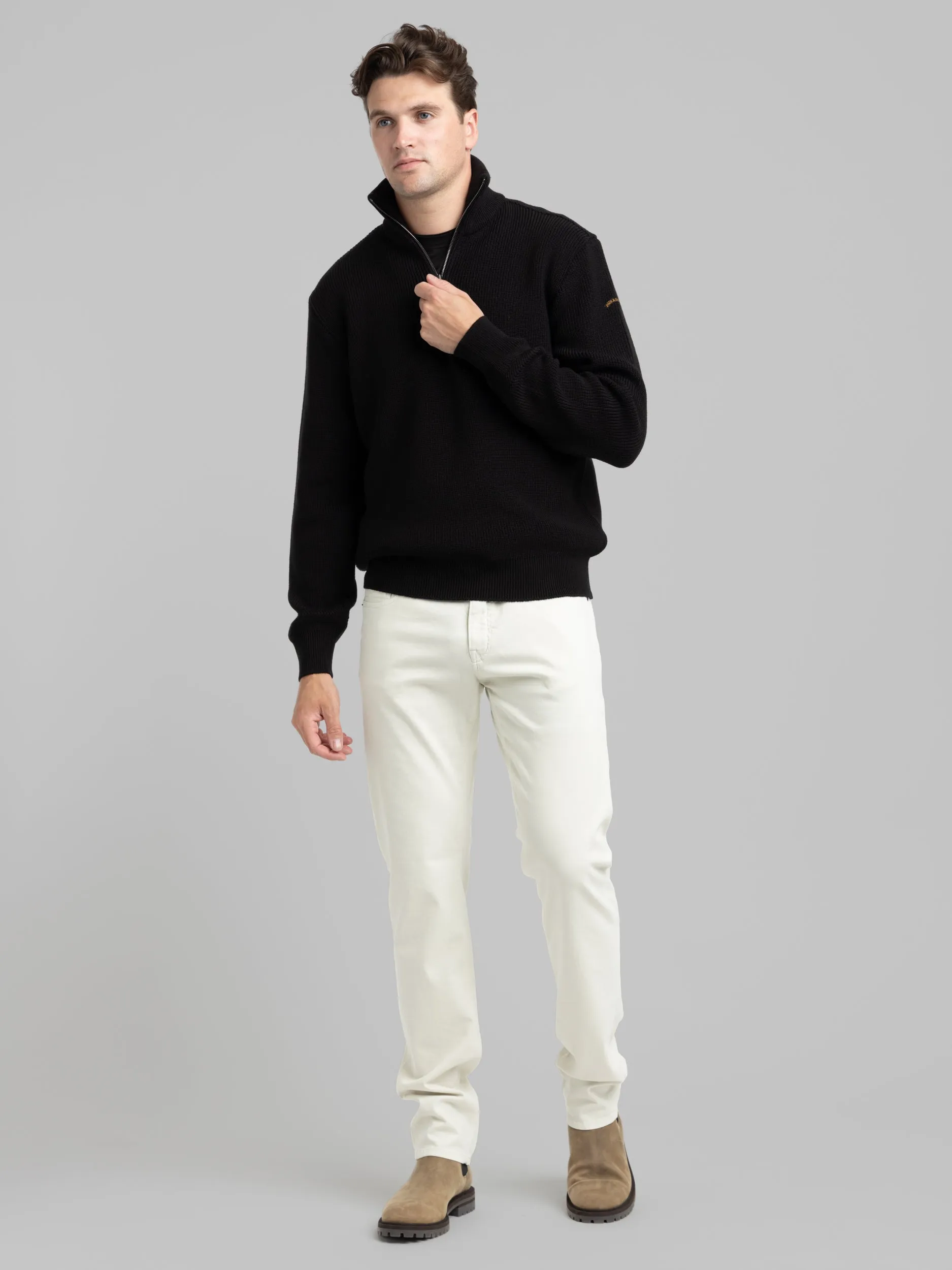 Black Quarter-Zip Ribbed Knit