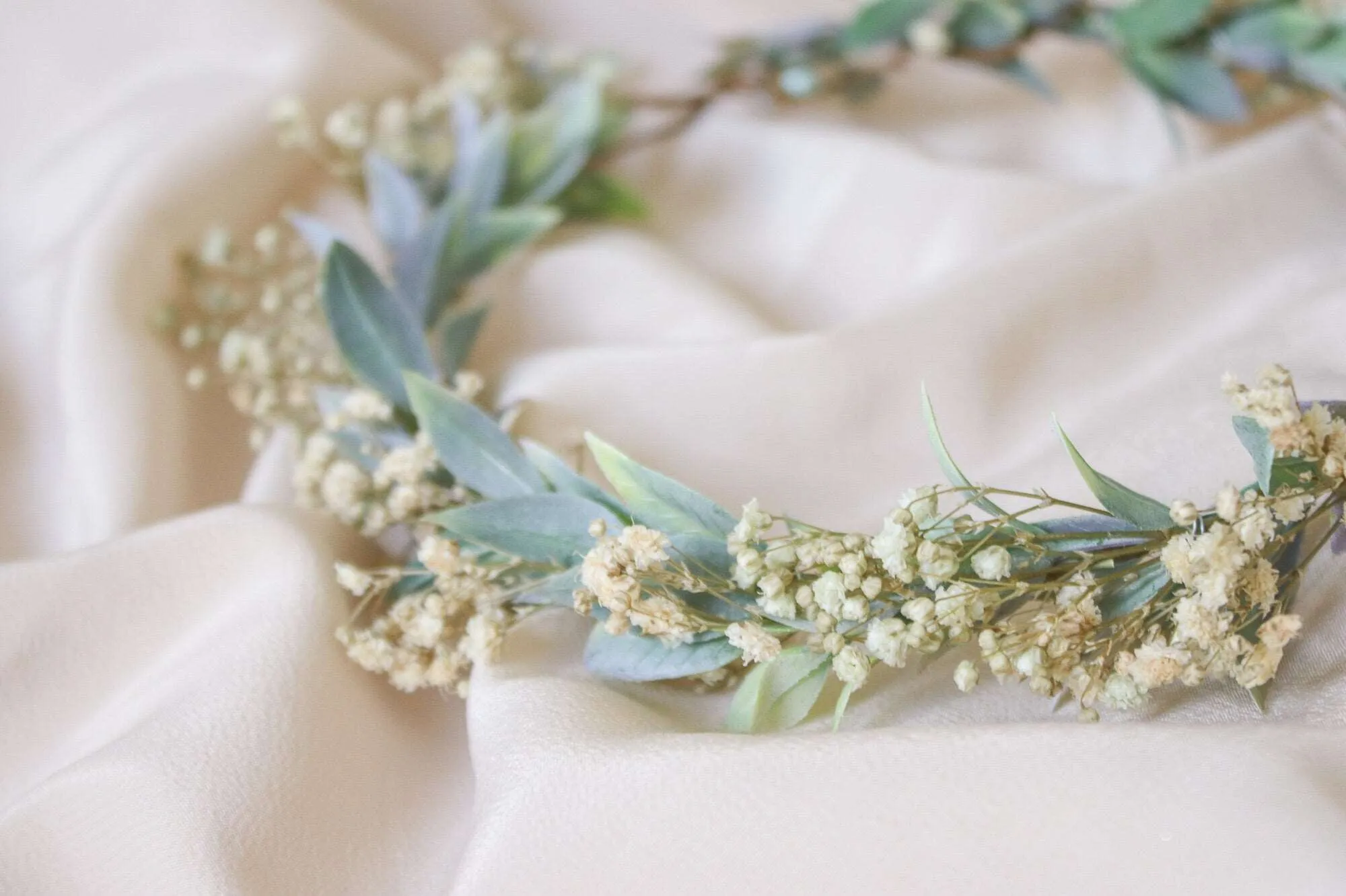 Boho Flower Wreath, Baby's Breath Flower Crown, Woodland Flower Crown, Rustic Forest Herbs, Boxwood Wedding Crown, Bride Crown, Green Crown