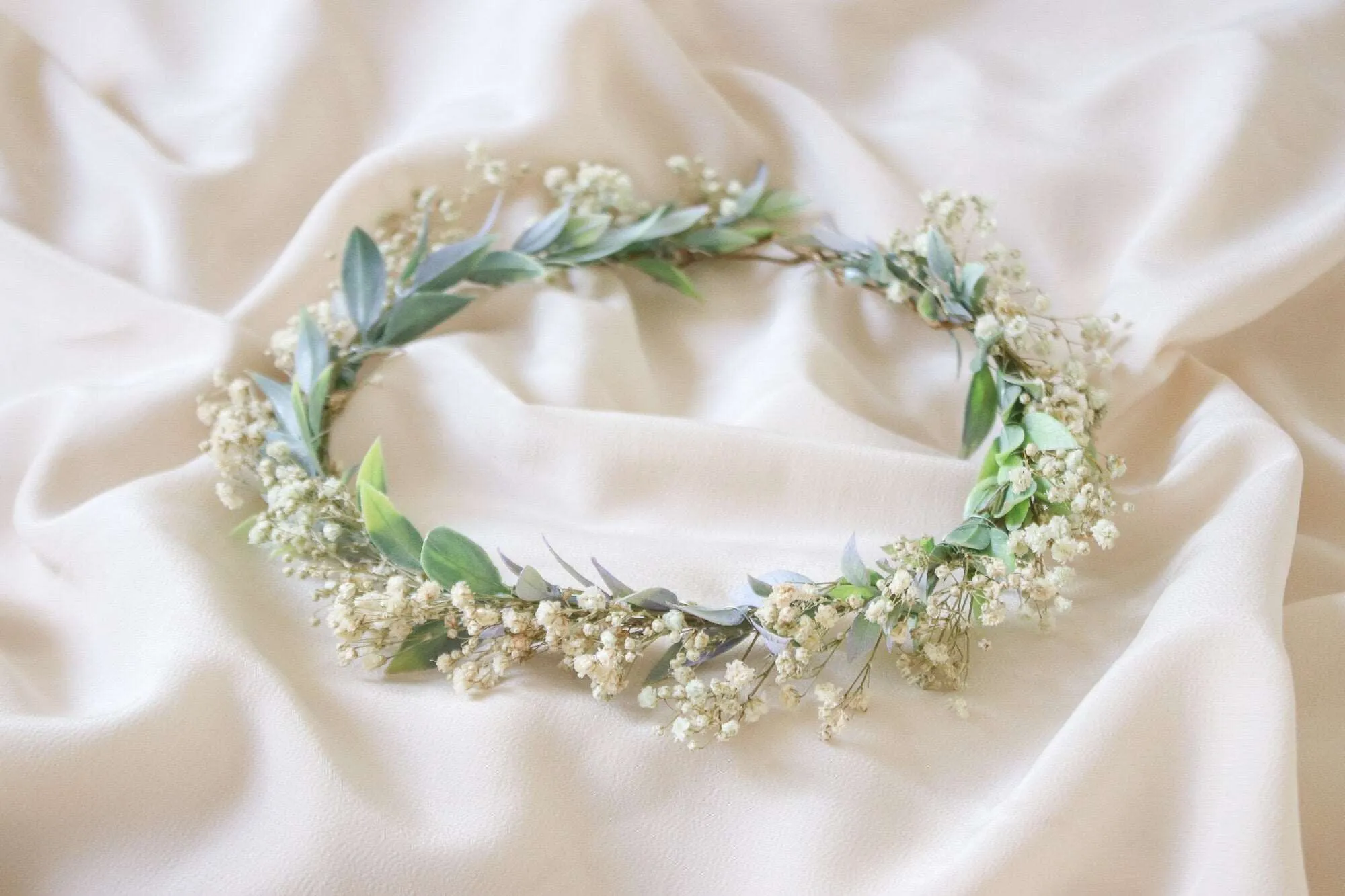 Boho Flower Wreath, Baby's Breath Flower Crown, Woodland Flower Crown, Rustic Forest Herbs, Boxwood Wedding Crown, Bride Crown, Green Crown