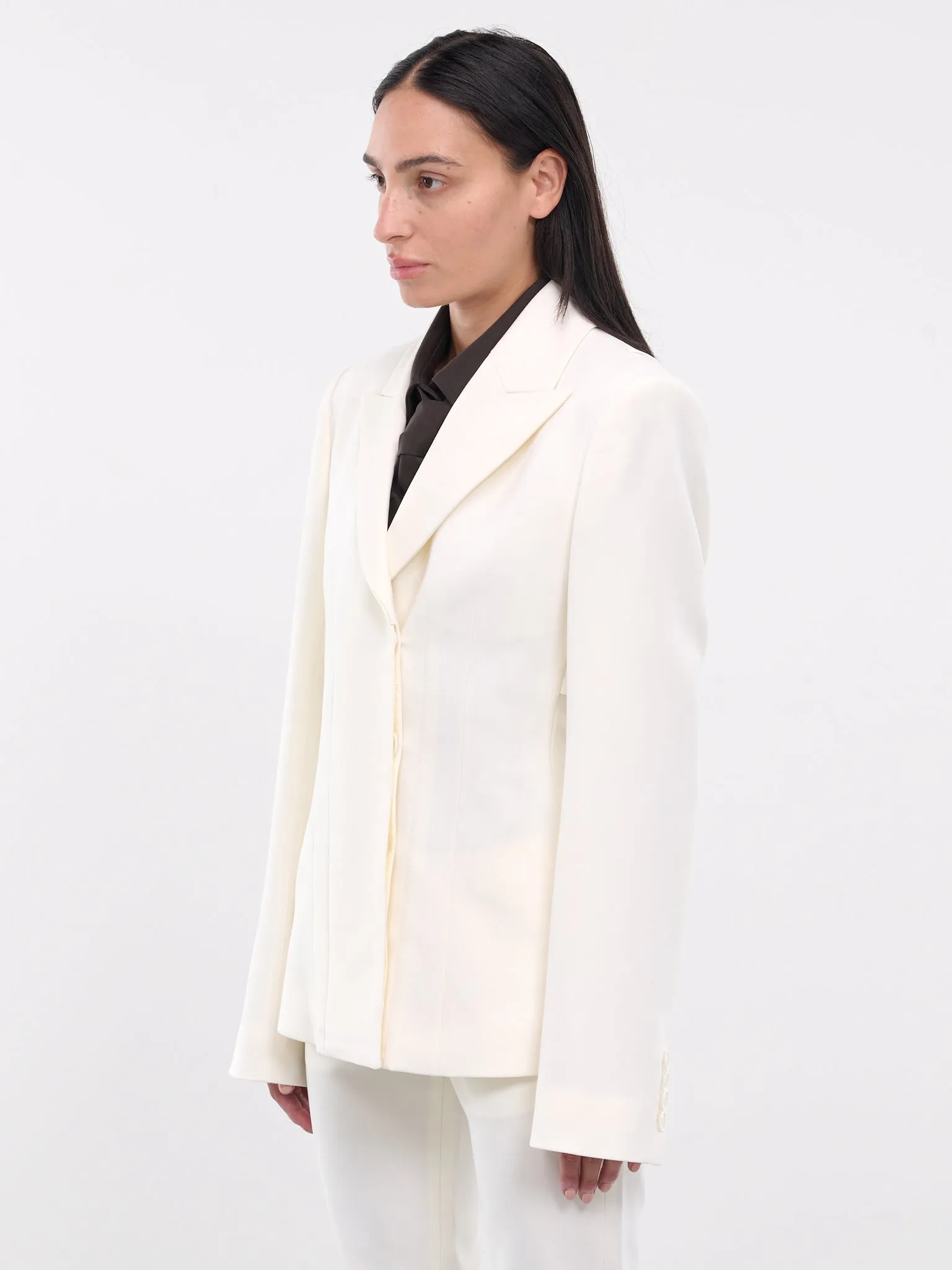 Bra Strap Tailored Blazer (AH0299-DBG-CREAM-WHITE)