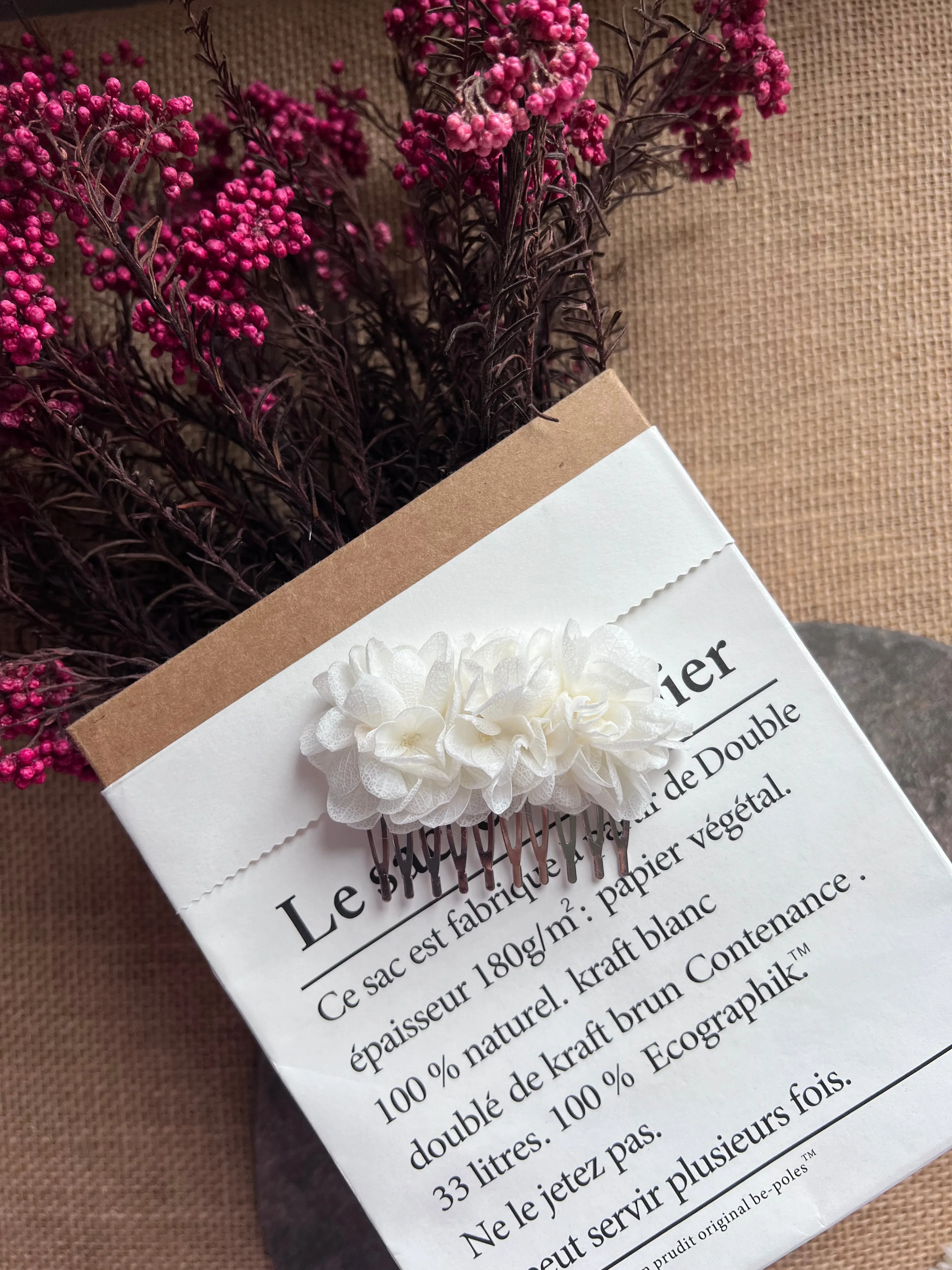 Bridal Flower Mini Comb White Pale Ivory, Minimalist Wedding Hair Pins, Bridal Hair Accessories, Dried Flower Updo Hair Floral Hair Comb