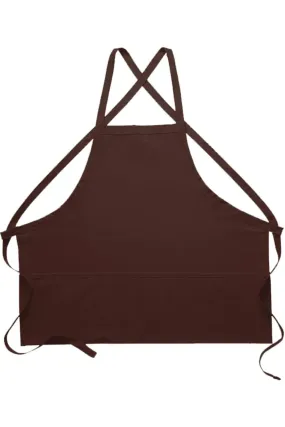 Brown Deluxe Criss Cross Bib Apron (3 Pockets)