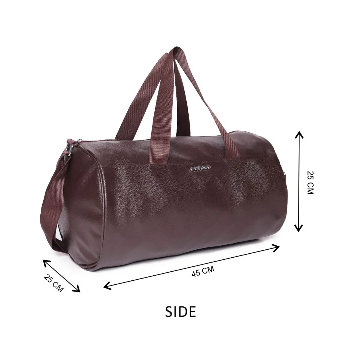 Brown Pu Duffle Bag With  Webbing Shoulder Handle