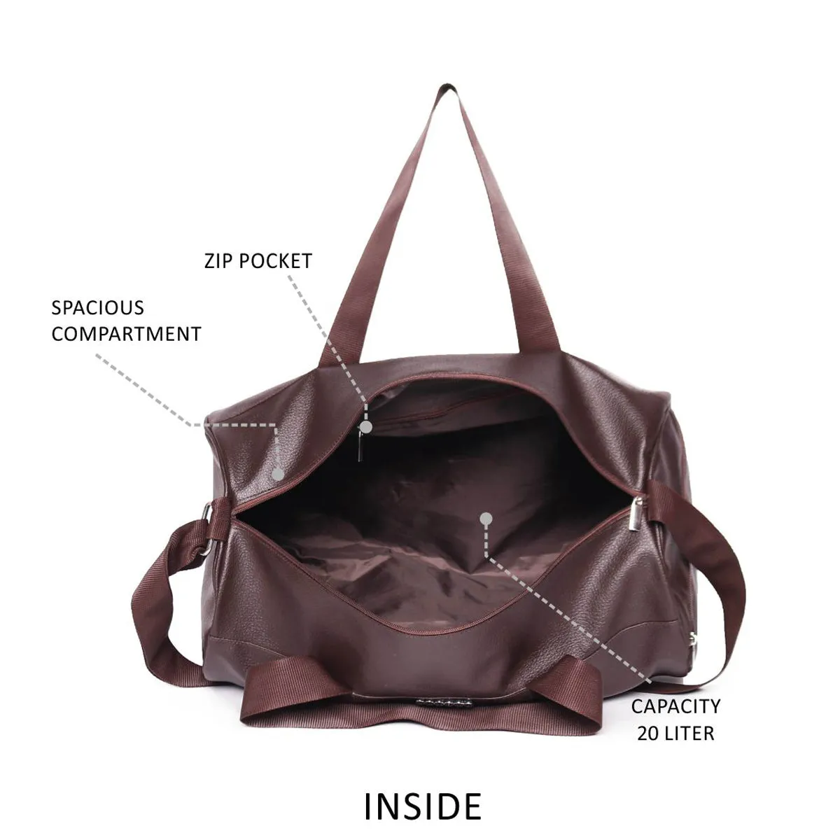 Brown Pu Duffle Bag With  Webbing Shoulder Handle