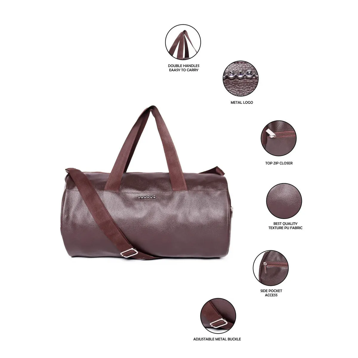 Brown Pu Duffle Bag With  Webbing Shoulder Handle