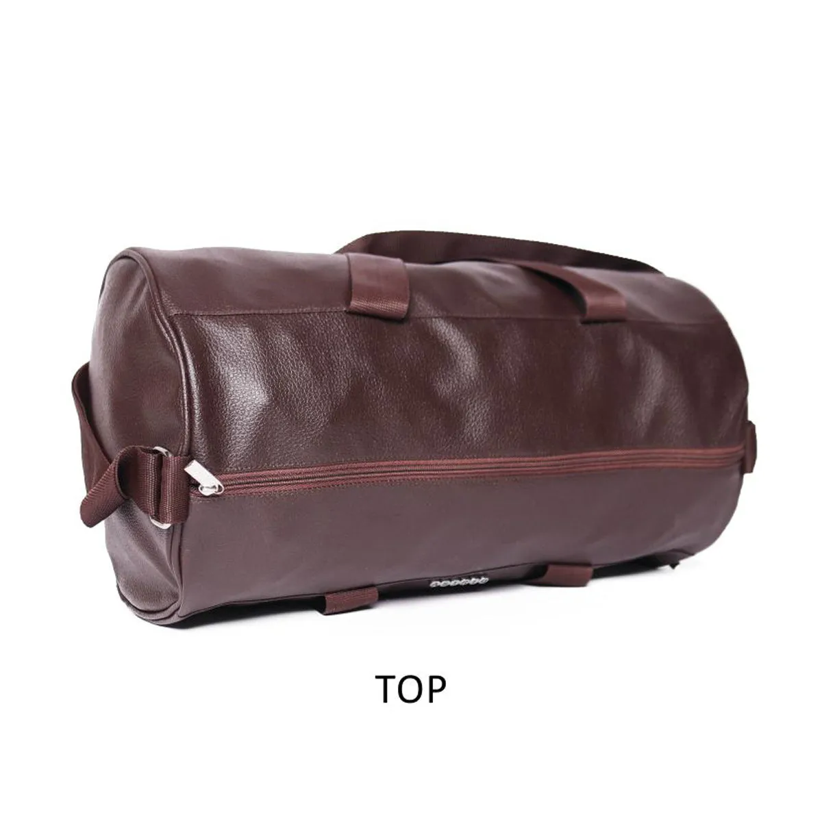 Brown Pu Duffle Bag With  Webbing Shoulder Handle