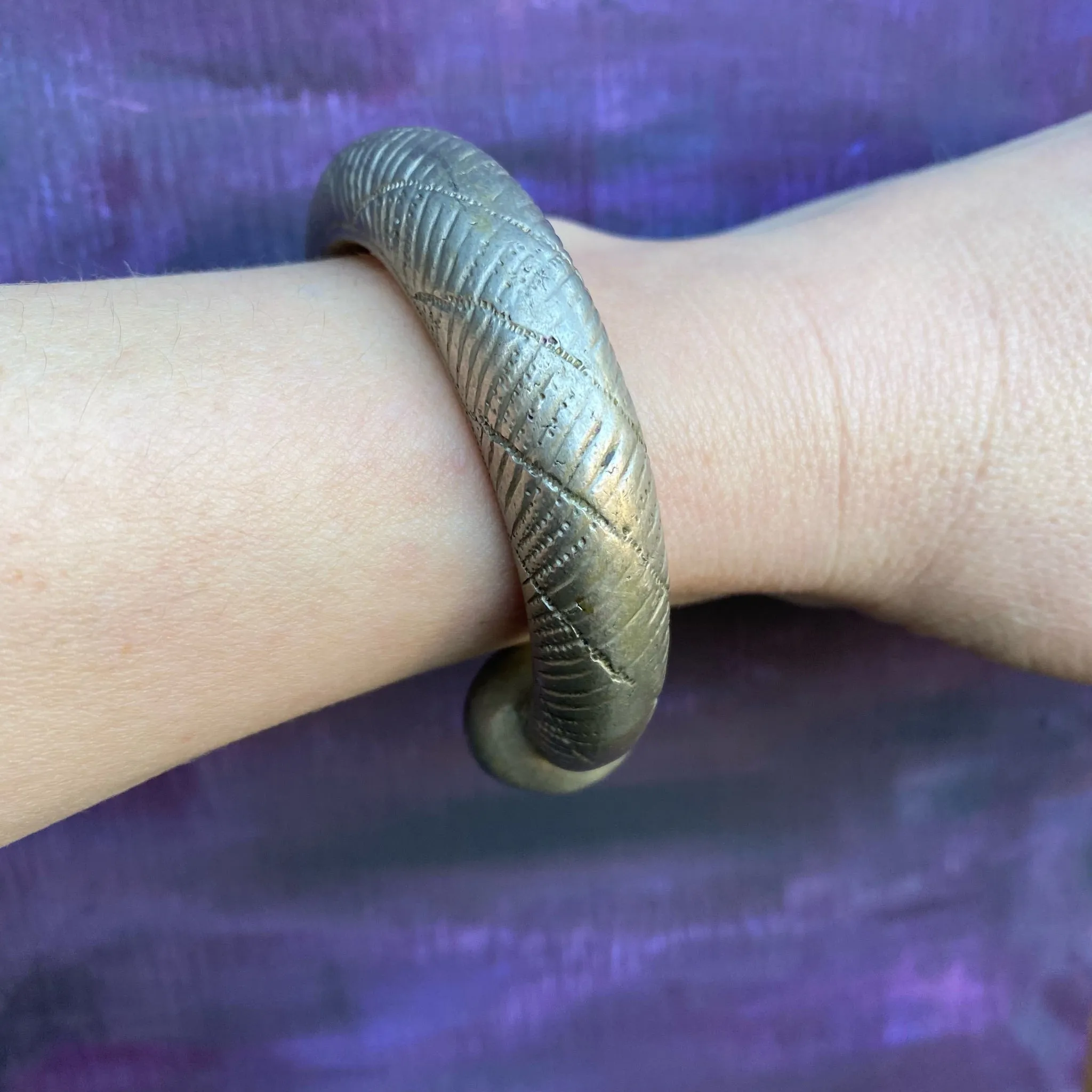 Chunky African Engraved White Brass Cuff