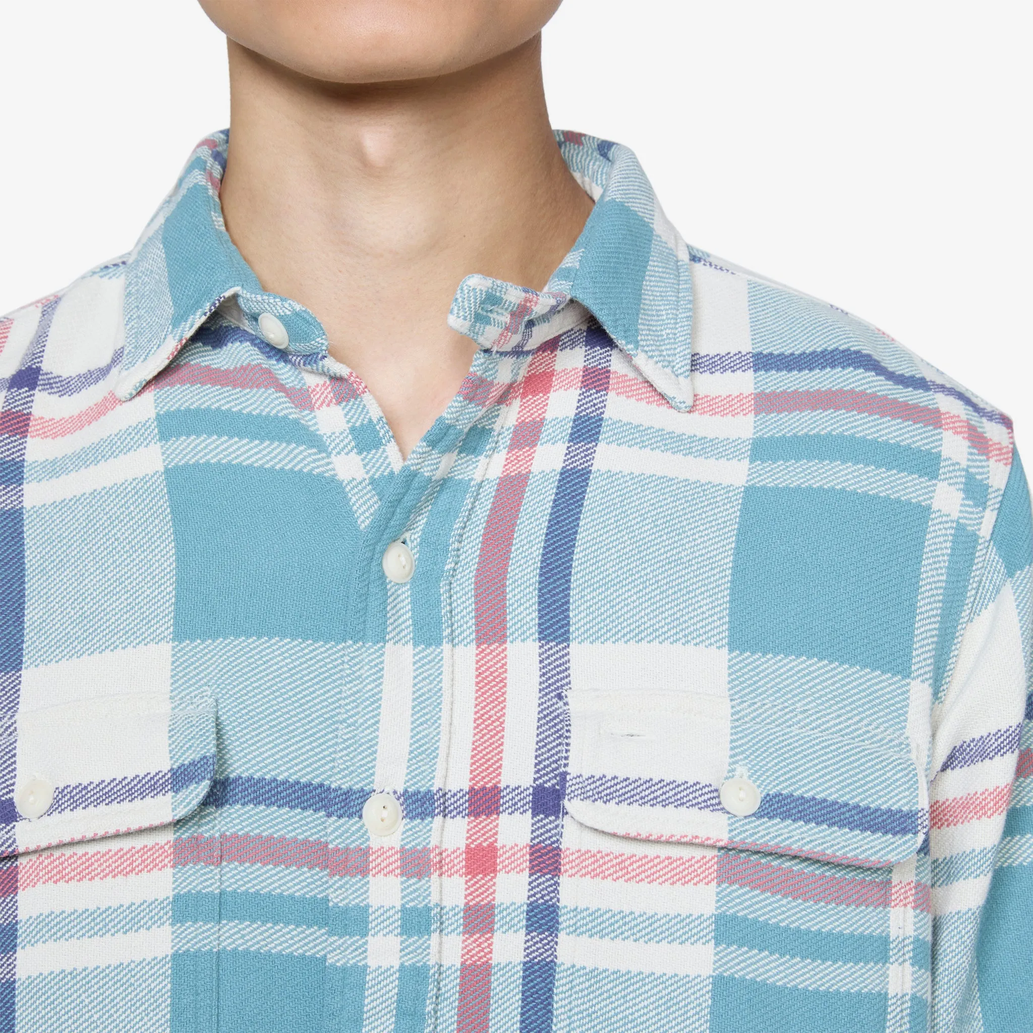 Classic Fit Distressed Plaid Shirt 6086 Cream | Seafoam Multi