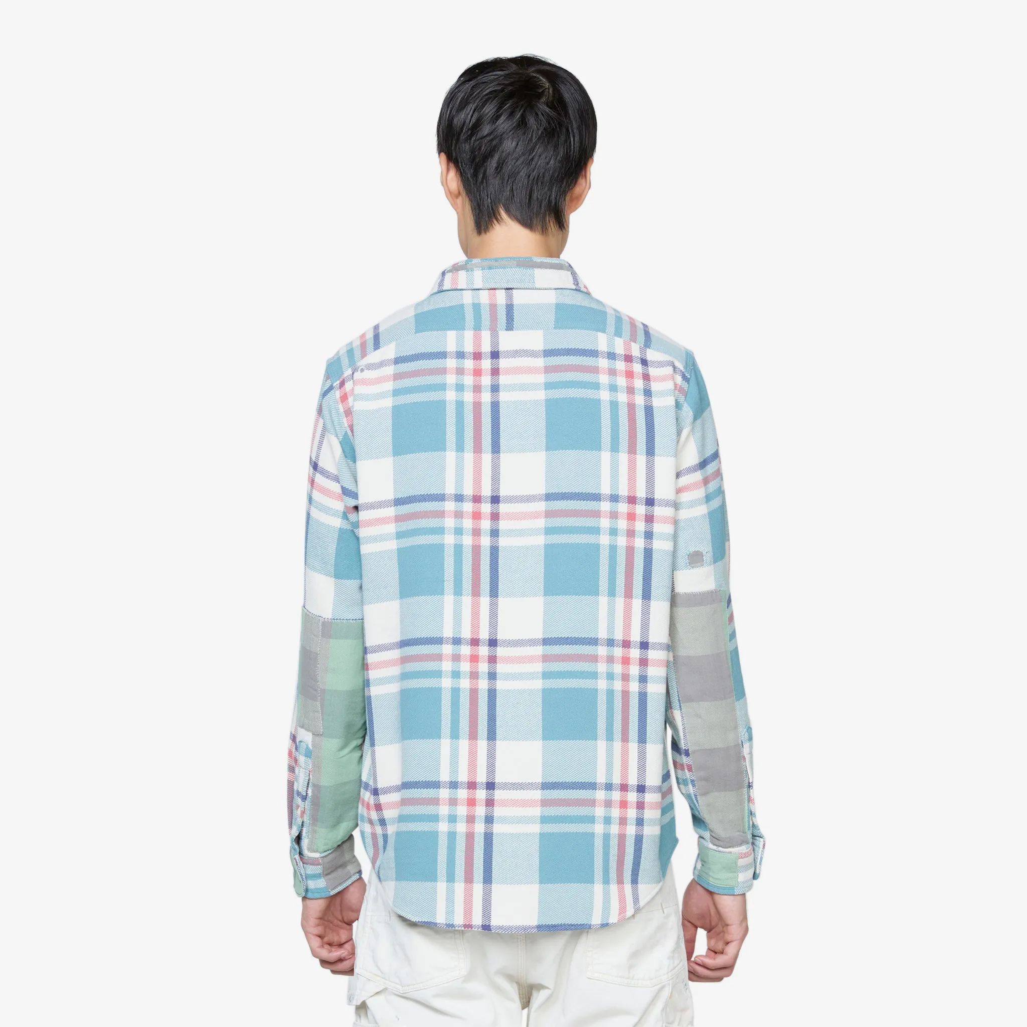 Classic Fit Distressed Plaid Shirt 6086 Cream | Seafoam Multi