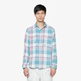 Classic Fit Distressed Plaid Shirt 6086 Cream | Seafoam Multi