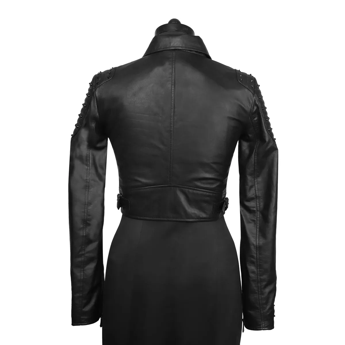 Classic Studded Black Leather Short Ladies Biker Jacket By Brune & Bareskin