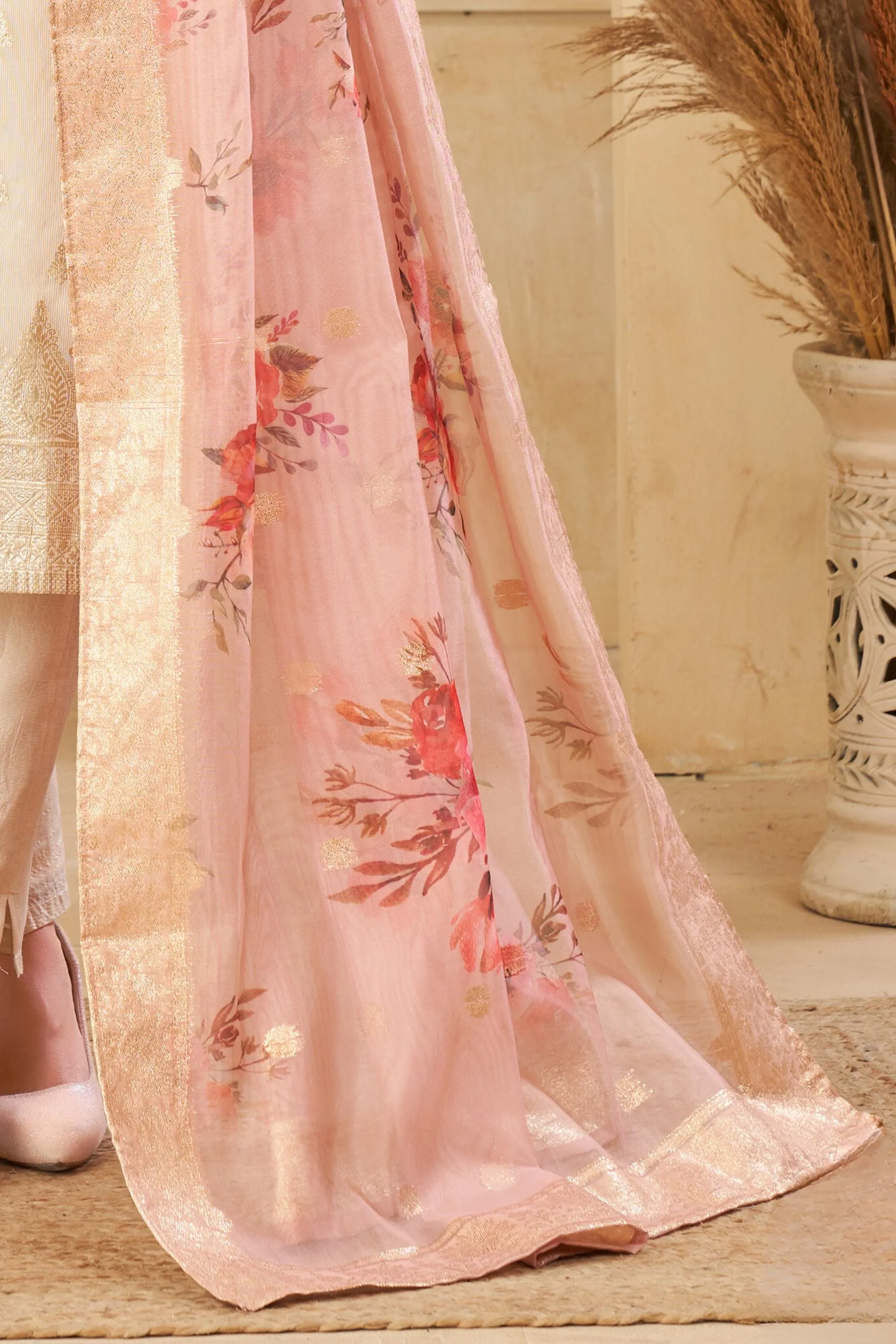 Cream Banaras, Multicolor Embroidery, Zari and Stone work Straight Cut Salwar Suit